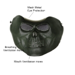AIRSOFT DARK GREEN/OLIVE DRAB SKULL MASK WITH MESH EYE PROTECTION MA-22-OD
