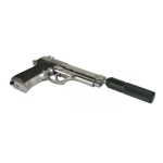 SR92 Gas Blowback Silver Pistol with Silencer GB-0709-SP